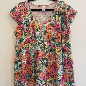 Bright Floral Soft V-Neck Top